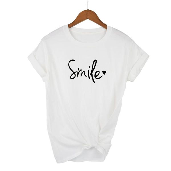 

women t shirt smile summer short sleeve female tshirt cotton fashion shirt, White