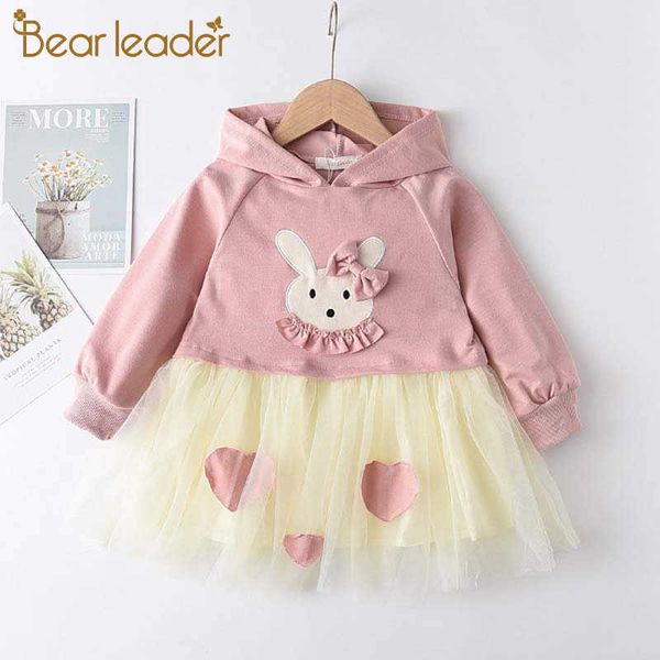 Bear Leader Mesh Abiti per bambini per ragazze Manica lunga Abbigliamento per bambini Cartoon Tutu Ragazze Casual Princess Party Dress for Girls 210708