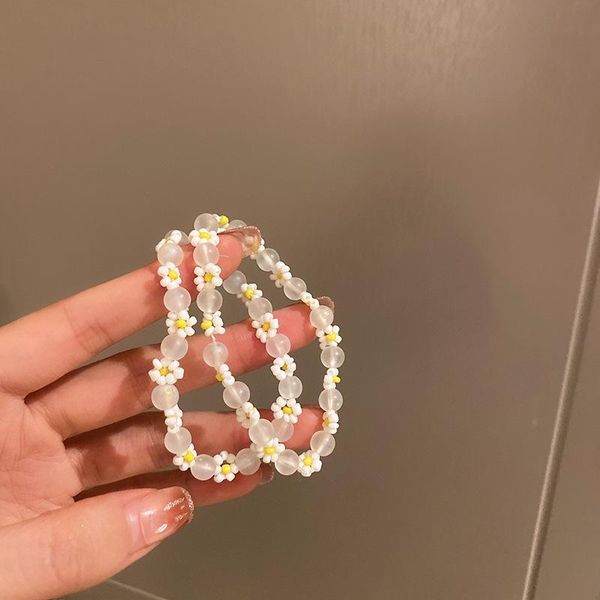 

beaded, strands origin summer sweet fairy arcylic flower beaded bracelets for women girls trendy white charm bracelet jewellery accessories, Black