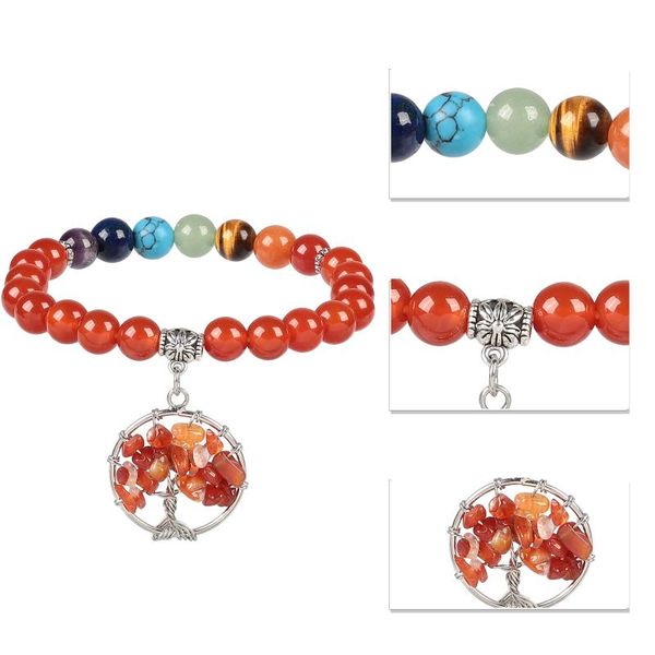 

beaded, strands tumbeelluwa 7 chakra stone beads bracelet tree of life charms for bracelets yoga meditation wrap women jewelry, Black