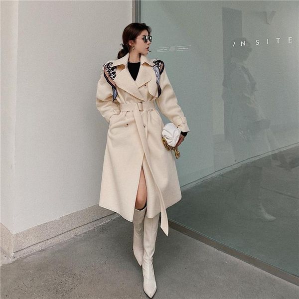 

women's wool & blends suit collar double-sided woolen coat clothing 2021 autumn winter korean fashion mid-length loose jacket women, Black