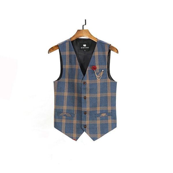 

men's vests british gentleman retro v neck lattice suit vest for casual slim fit korean version wedding waistcoat mens clothing, Black;white