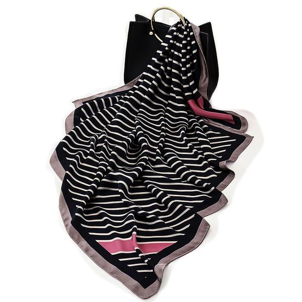 

scarves fashion silk striped square scarf 90*90cm women neck hair tie band bag warp soft neckerchief hijab headscarf foulard, Blue;gray