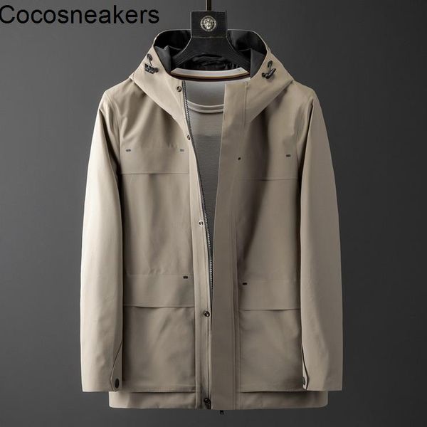 

men's jackets hardy charm traceless cutting hooded casual jacket autumn medium and long windbreaker men, Black;brown