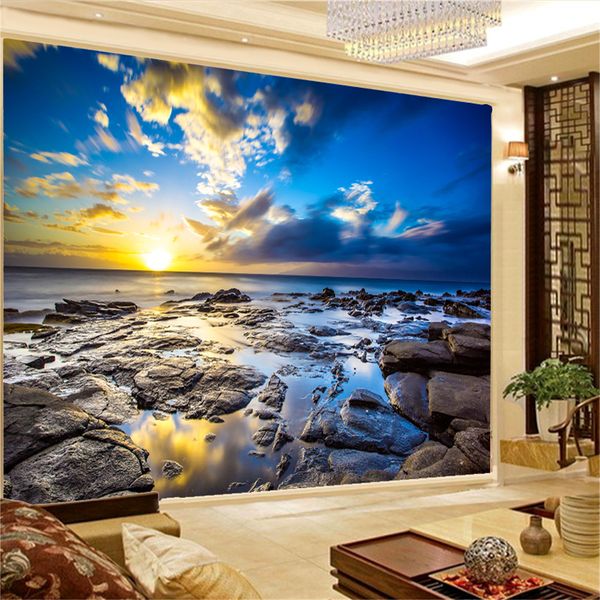 

3d Wallpaper Beautiful Sunset Sea Scenery Living Room Bedroom Home Decor Painting Mural Wallpapers, Blue