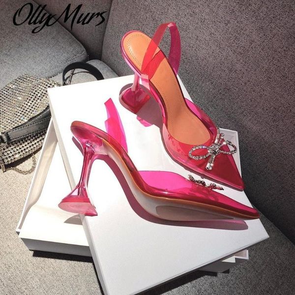 

ollymurs transparent pvc sandals women butterfly-kont crystal decor pumps designer slingbacks genuine leather shoes woman, Black