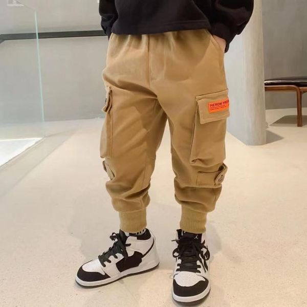 

little children pants boys cargo pants pocket decortation kids clothes full length trousers casual harem, Blue