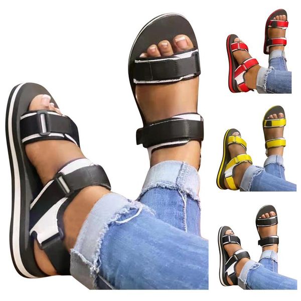 

sandals 2021 refreshing shoes sandal for women's platform thick sole flat mixed color casual peep toe, Black