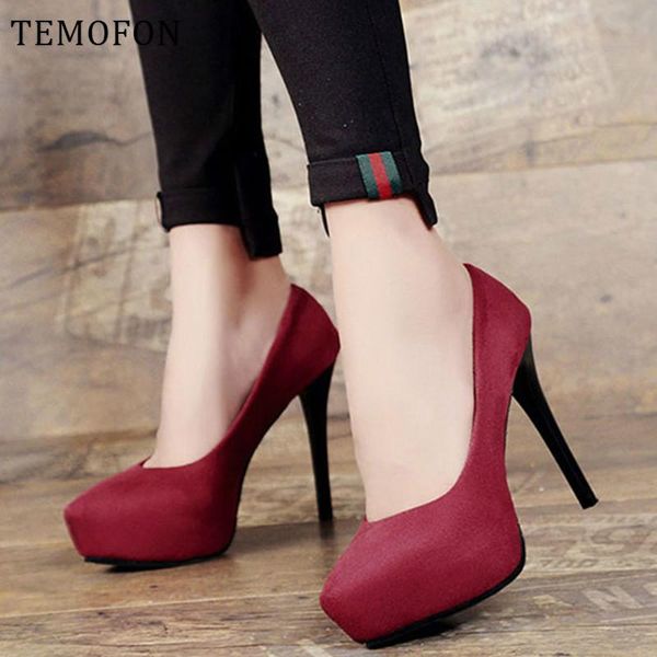 

dress shoes temofon women high heels platform round toe summer sandals heel ladies slip on pumps wedding party hvt1040, Black