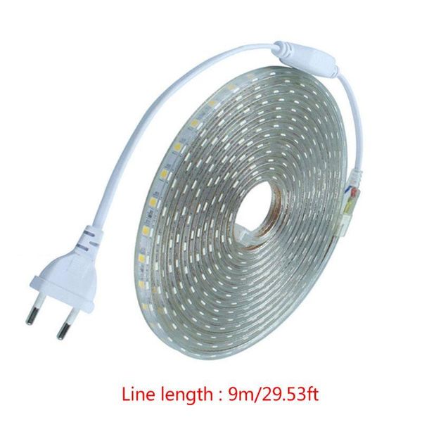

strips 220v led strip light 120leds/m flexible high brightness with eu plug for closet kitchen indoor outdoor waterproof