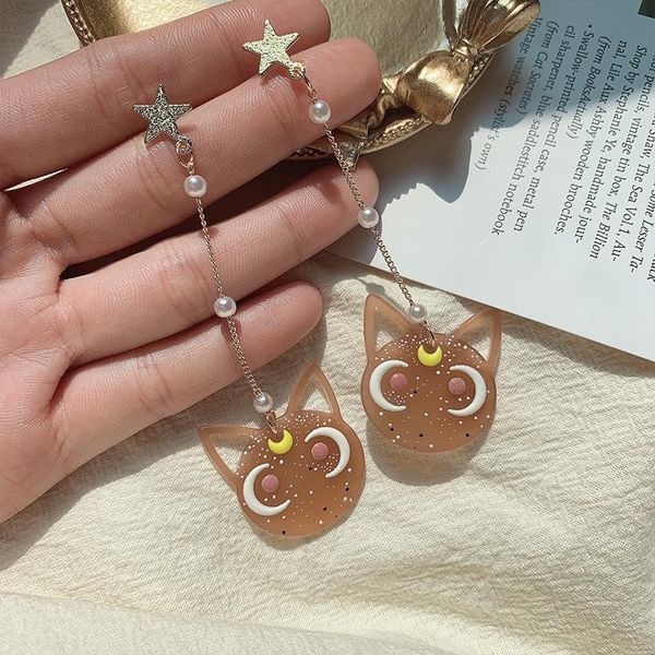 

dangle & chandelier vintage shiny 90s harajuku earrings for women glitter powder moon stars cat tassel y2k fashion aesthetic accessories, Silver