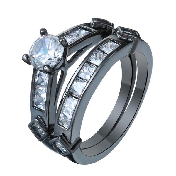 

wedding rings hainon luxury black gun promise sets women jewelry gift square zircon princess engagement ring set distributio, Slivery;golden