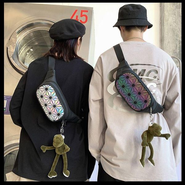 

maelove luminous waist bags for women geometry fanny pack belt bag geometric waist packs laser chest phone pouch with toy gift