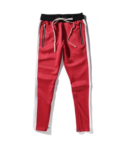 

men's pants high street school uniform side stripes inside zipper sweatpants, Black