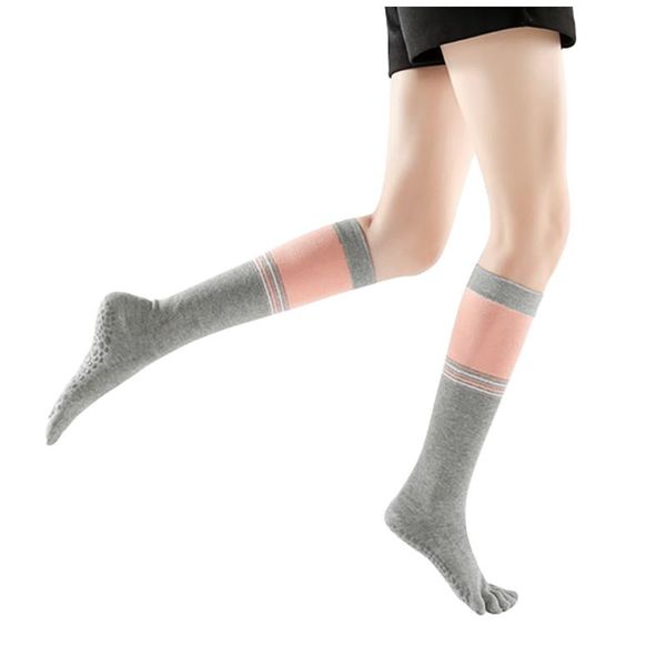 

sports socks womens high elastic non-slip five-finger yoga one-five toe dance stockings sweat-absorbing for home sprint, Black