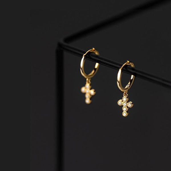 

hoop & huggie real 925 sterling silver small earrings with charm women teen girls crystal cross earings fashion jewelry drop 2021, Golden;silver