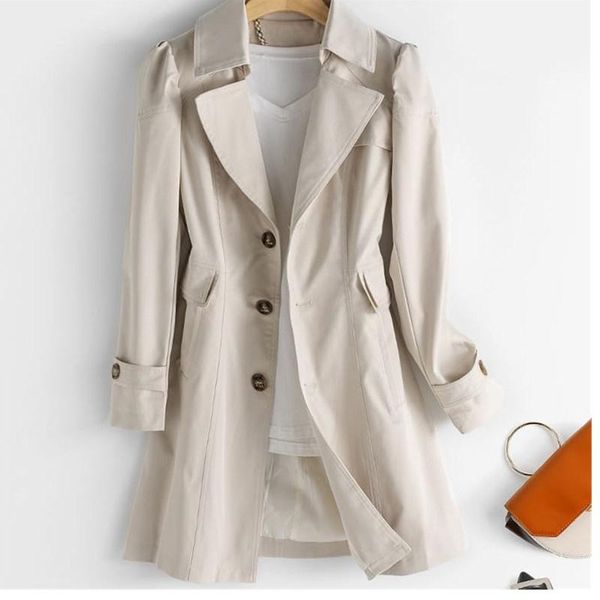 

women's trench coats spring autumn coat ol ladies elegant slim long women windbreakers plus size casual femme 5xl, Tan;black