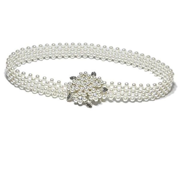 

belts [aetrends] elegant women pearl crystal cinch belt waist flower elastic buckle chain cummerbunds girls waistband d-0042, Black;brown