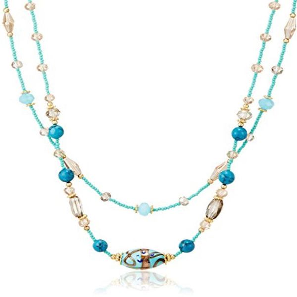 

chains bohemian glass beads, pine stone necklace, rice long creative joker, party accessories, good quality, Silver