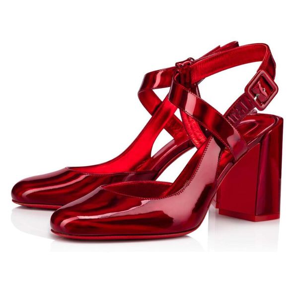 

elegance alina dress shoes women's red bottom pumps square-heel crossed straps ladies bridals wedding lady red-sole high heels eu35-4, Black