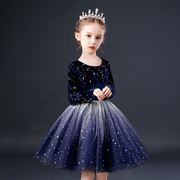 

Girl Christmas Party Prom Formal communion Long sleeved dress Flower Girl Luxury Tulle Party Dresses For Wedding Party vestido