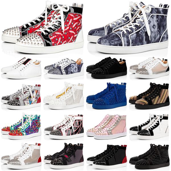 

red bottoms shoes for mens womens studded spikes platform flat casual shoes red bottom fashion trainers sneakers with box, Black