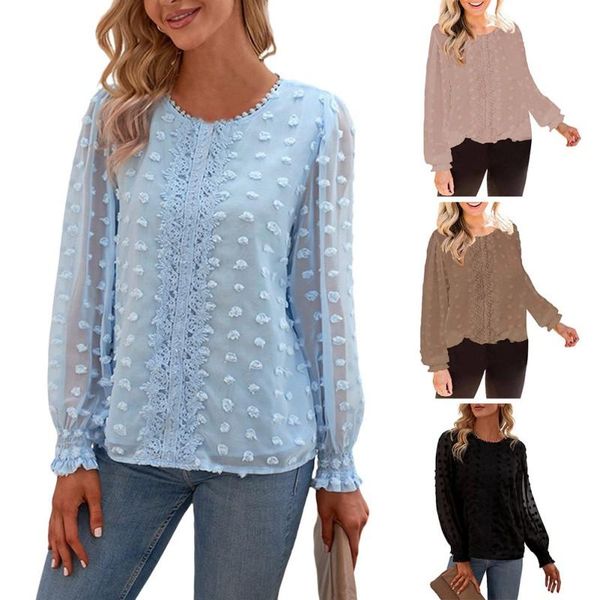 

women's blouses & shirts ladies autumn and winter european american cross-border amazon solid color big hair ball lantern long-sleeved, White