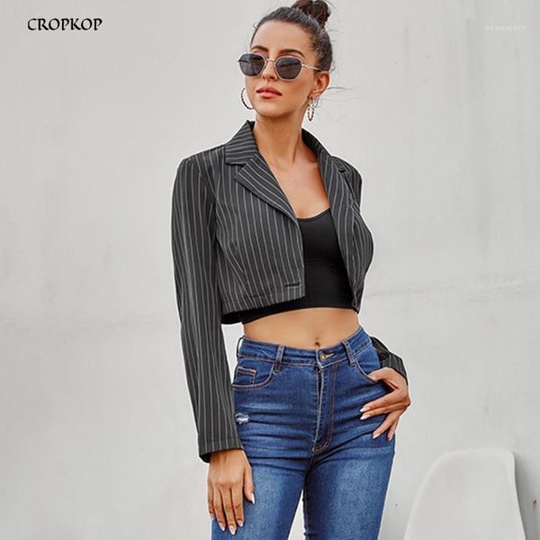 

spring autumn short suit coat fashion single button ladies black loose striped cropped blazer clothes fall jacket for women 2021 women', White;black