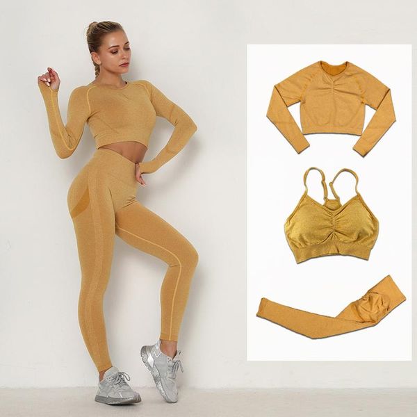 

2/3pcs seamless yoga set fitness sport suit tracksuit women long sleeve shirts sports bra high waist running leggings sportswear