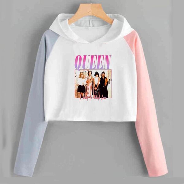 

queen band hoodie crop women casual long sleeve freddie mercury sweatshirt clothes hip hop ladies girl hoodies sweatshirts, Black