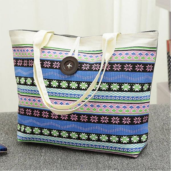 

evening bags women's canvas ethnic style shopper large tote bag printed literary striped handbag shoulder teenager girl shopping