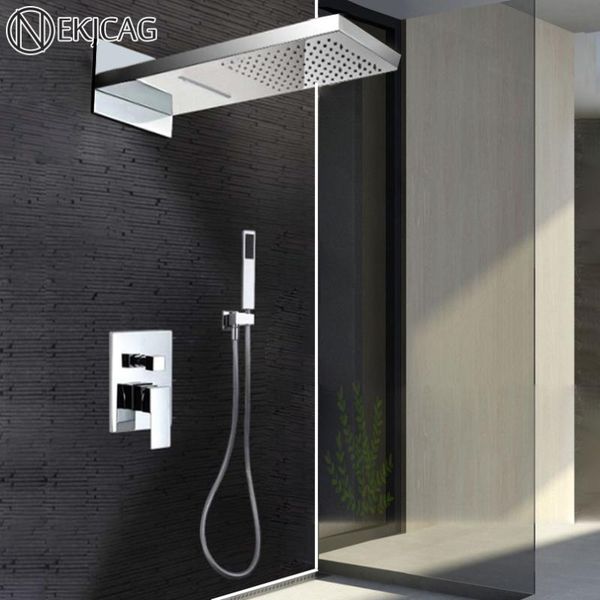 

luxury chrome bathroom shower faucet set waterfall and rain shower head 3 ways valve mixer tap with hand wall mounted