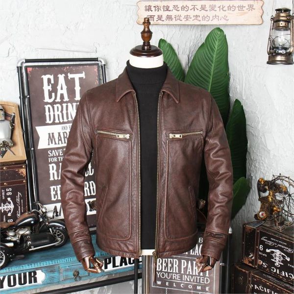

men's leather & faux washed full-grain lapel jacket business casual genuine clothes autumn and winter, Black