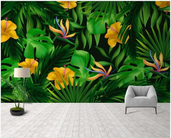 Wallpapers personalizado po mural papel de parede 3D moderno simples e elegante plantas verde decoração sala de estar para paredes 3 d