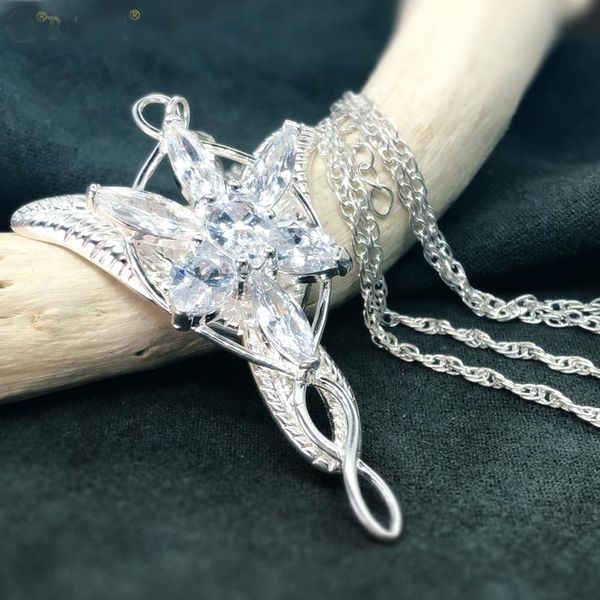 

pendant necklaces princess arwen evenstar women girls crystal necklace s925 sliver jewelry gift with metal box, Silver