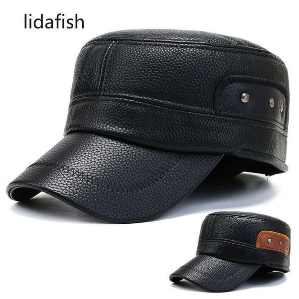 

wide brim hats lidafish winter pu leather military hat outdoor ear protection flat cap fashion vintage men's and women's sailor, Blue;gray
