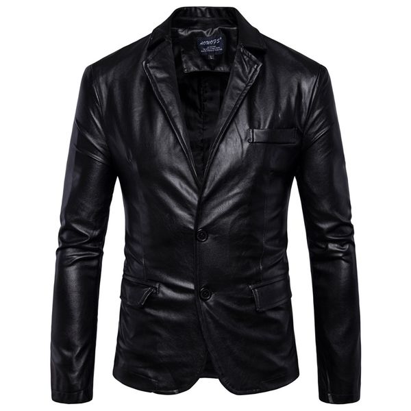 Giacche in pelle da uomo Abiti formali a 2 bottoni Abiti da uomo moda Blazer Nero Marrone Solido Cappotto da motociclista Giacca in pelle scamosciata Maschile 220121