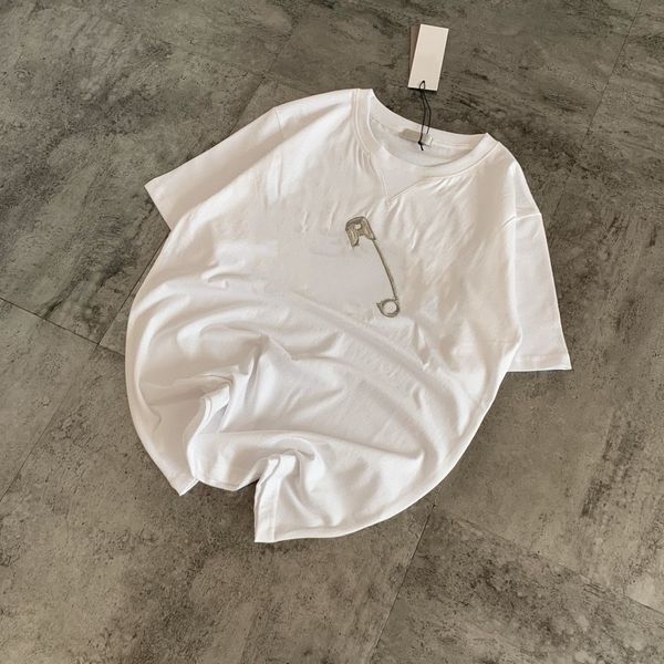 

chaopai 21 spring new embroidery pin pattern round neck loose cotton short sleeve t-shirt for women0, White