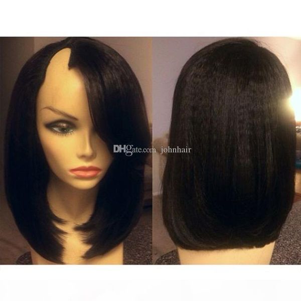 

9a 1*3 right opening u part wigs virgin hair brazilian short u part bob wig for black women upart wig human hair, Black;brown