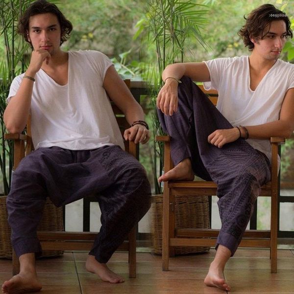 

men's pants lugentolo plus size cross men loose personality little feet pleated solid summer fashion mid waist pants1, Black