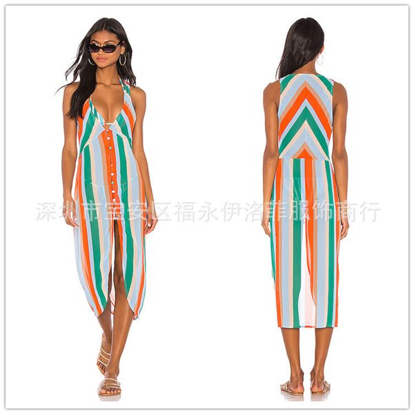 

striped sleevels georgette s bohemian long skirt seaside rort beach, Black;gray
