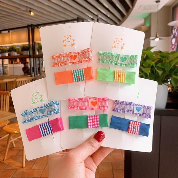 

hair accessories korean style girl fabric fold lace hairpin sweet heart baby simple headdress clip for children fashion, Slivery;white