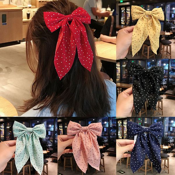 

big bow hair clip for women girls hairpins rabbins rope hairgrips hair accessory butterfly barrette polka dot print hair holder, Golden;silver