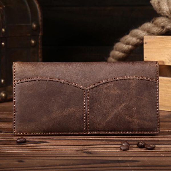 

wallets men's long wallet, crazy horse skin handbag, Red;black