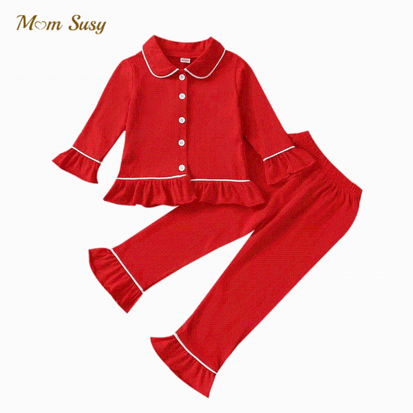 

clothing sets baby girl xmas cotton pajamas set ruffle shirt+pant 2pcs infant toddler child princess homesuit christmas clothes 1-5y, White