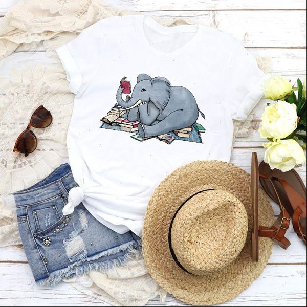 

women graphic cartoon funny reading animal fashion short sleeve print shirt tees clothing female t shirt womens t shirt, White