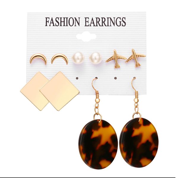 

charms earrings f1639 hanzhishang creative metal sheet acrylic 5 pairs suit simple for women, Golden