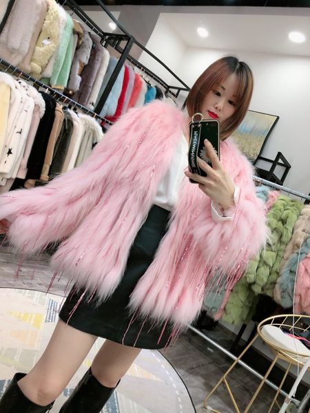 

2021 real new natural for women with sequins thick winter genuine fox fur coat 7 colours l29 17va, Black