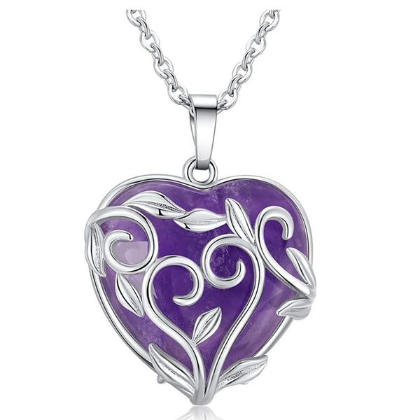 

10 pcs silver plated pendant leaf flower love heart amethyst stone link chain necklace lapis lazuli romantic jewelry