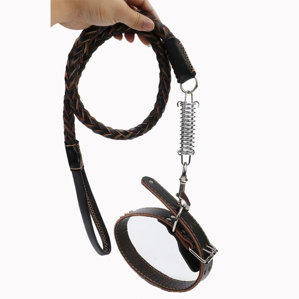 

rivets cowhide dog collar dog necklace medium large dogs spring traction rope adjustable puppy leash harness